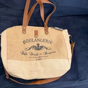 Myra Bag Burlap Tote with Tan Straps